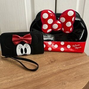 Minnie Mouse cosmetic bag and wristlet.